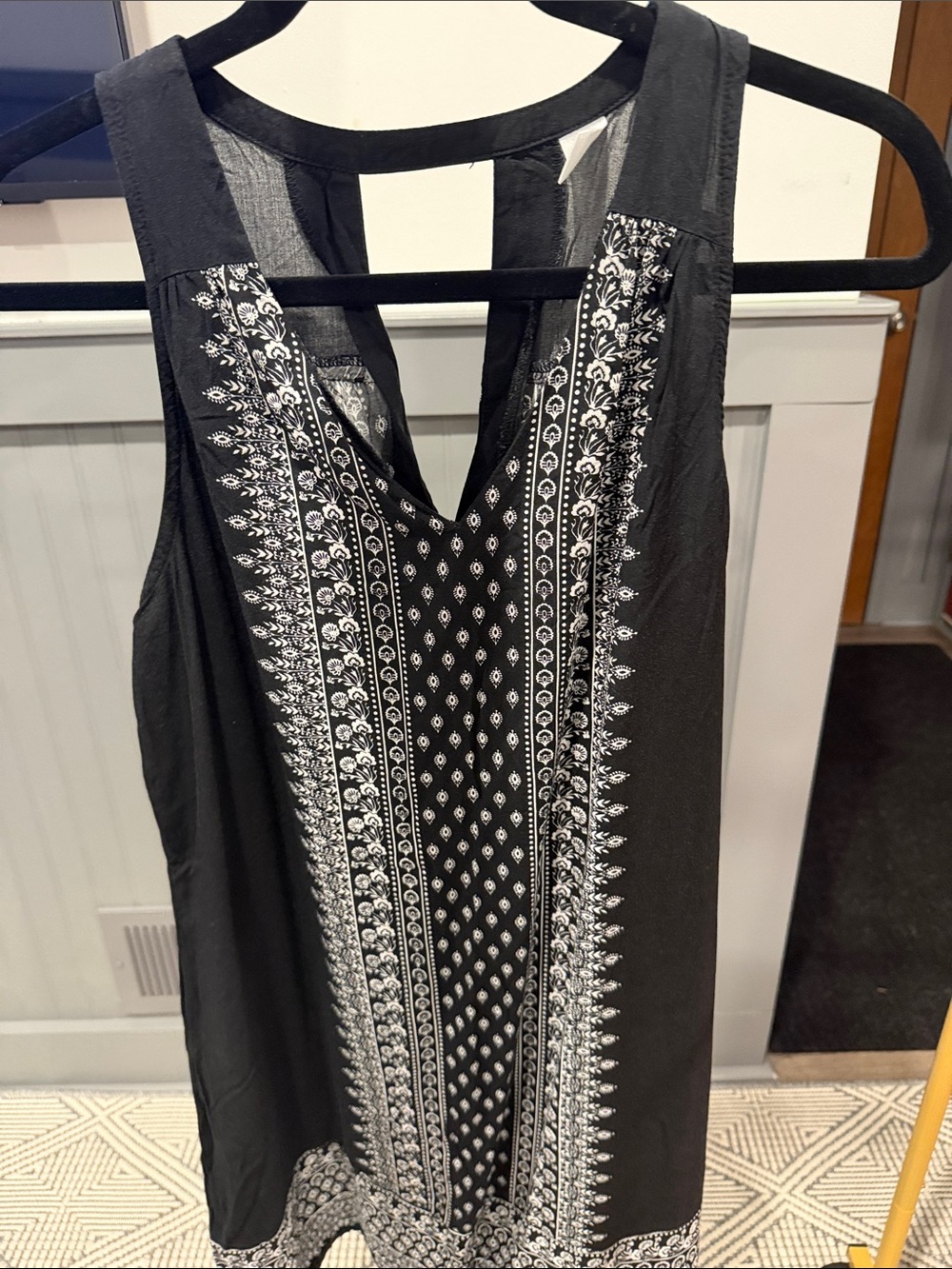 Old Navy Black Sleeveless Midi Dress with White Print